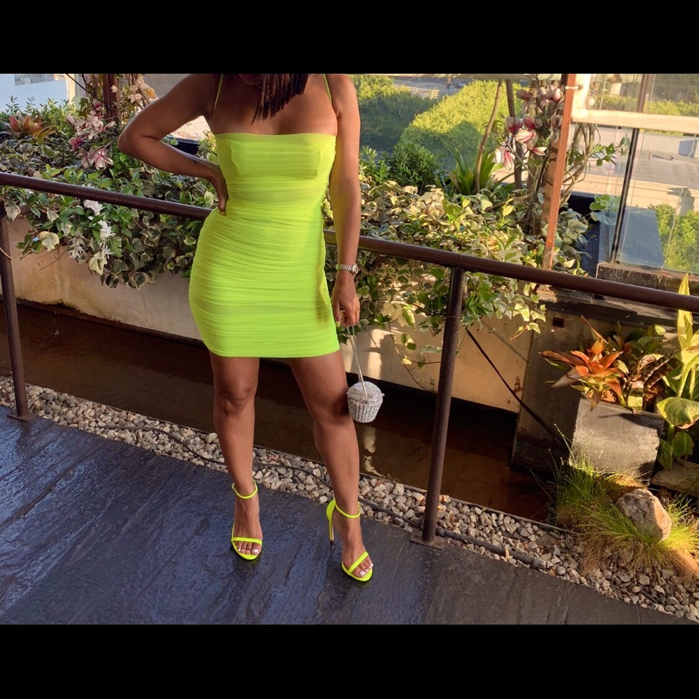 House of CB Ruched Fitted Dress Size XS: Neon